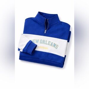 New Orleans Louisiana Blue Colorblock Quarter Zip Crop Sweatshirt